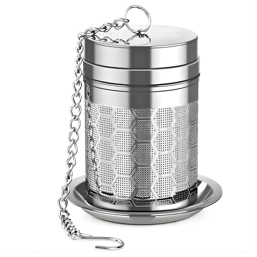Stainless Steel Fine Mesh Tea Infuser with Chain & Drip Tray